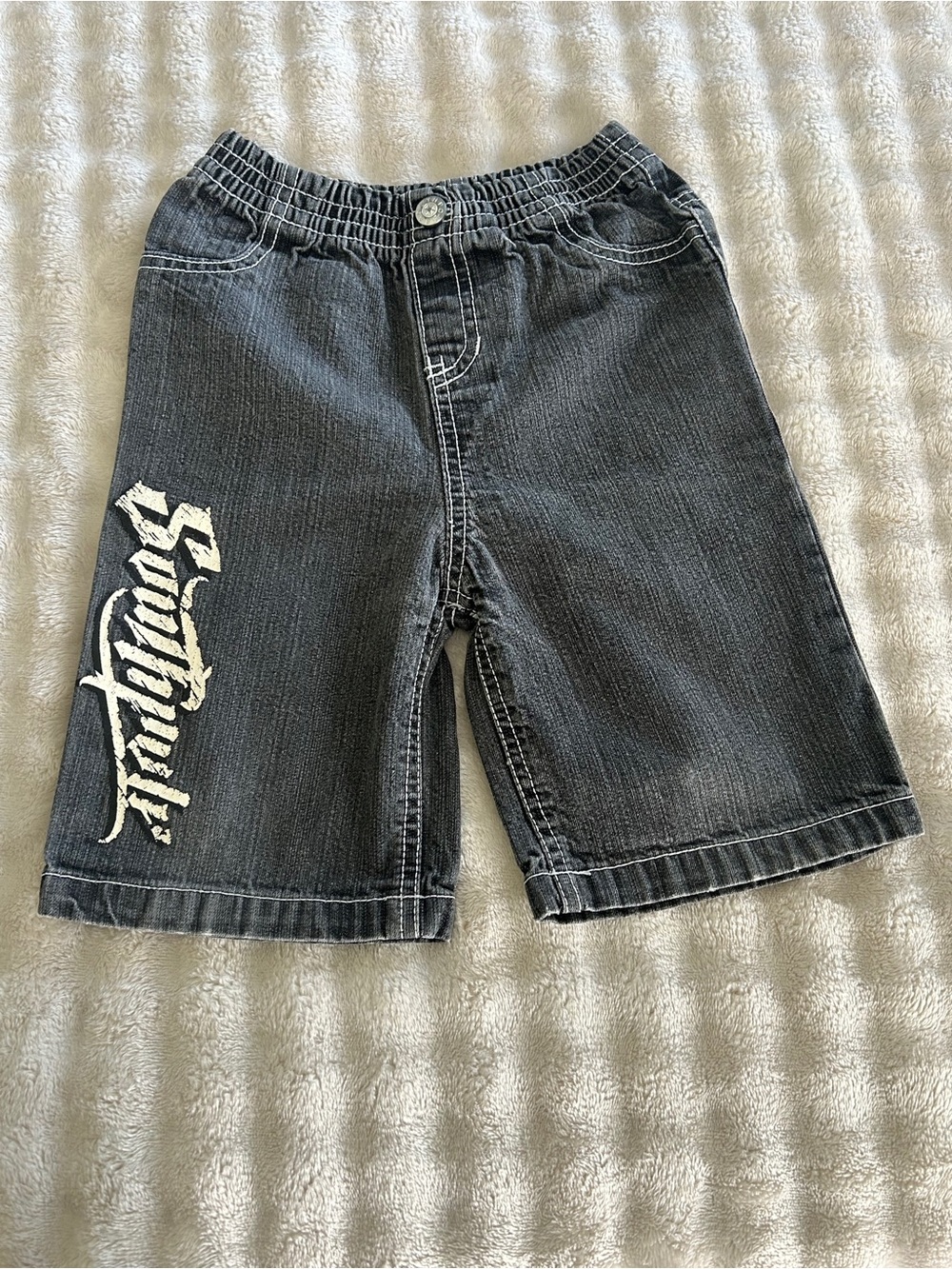 South Pole Black Denim Shorts with White Side Graphic